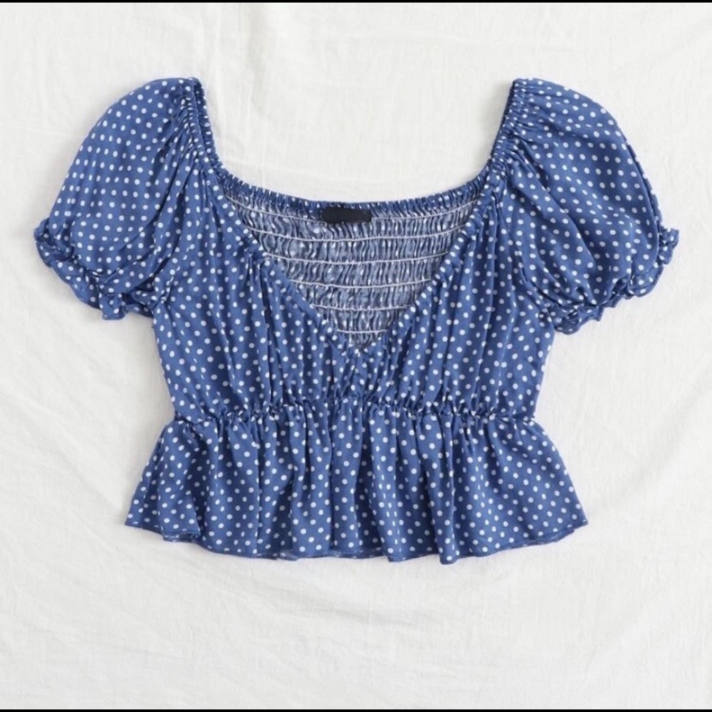 blue polka dot top